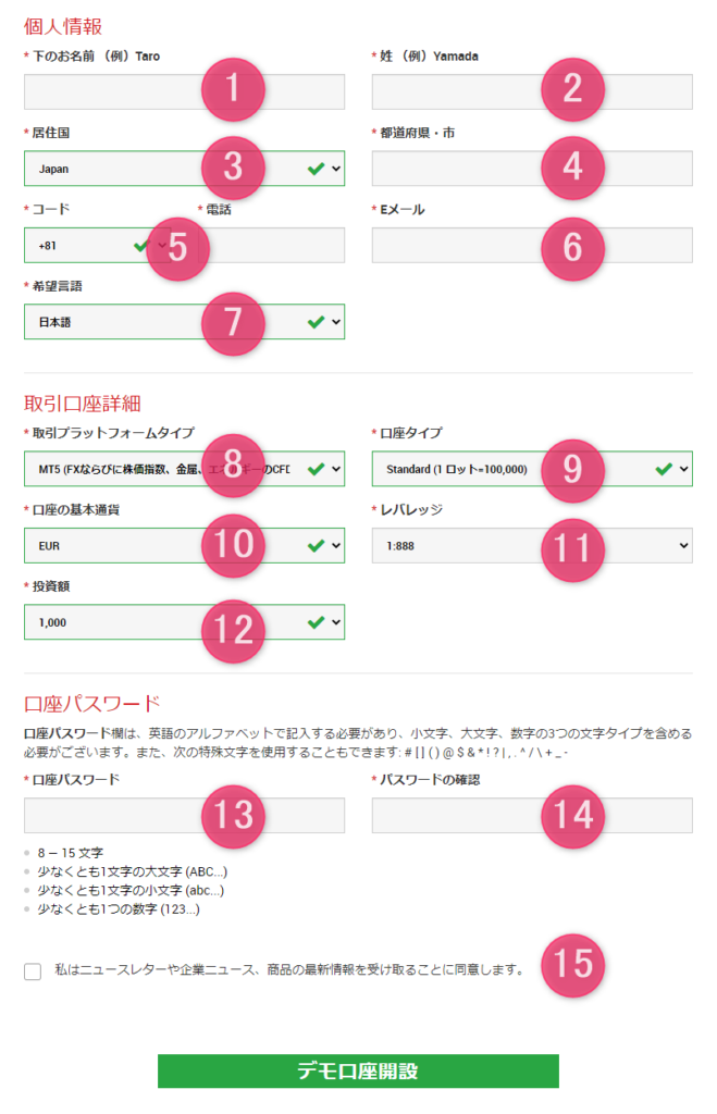 XMのデモ口座登録ページ
